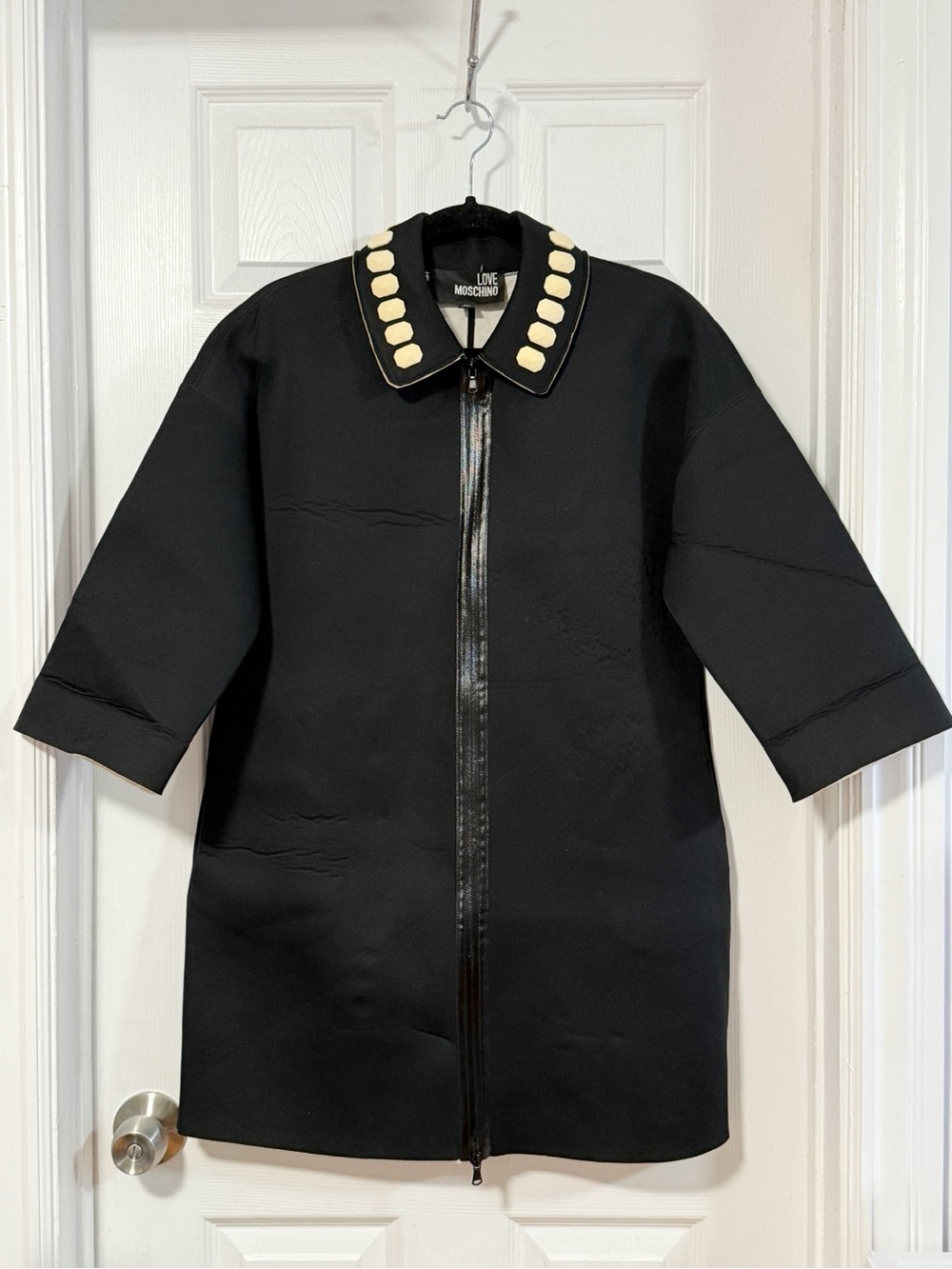 Love Moschino Black Zip Shift Dress / Coat with Embellished Collar ITALY 38 - Picture 9 of 10